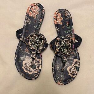 Tory Burch Black Floral Sandals